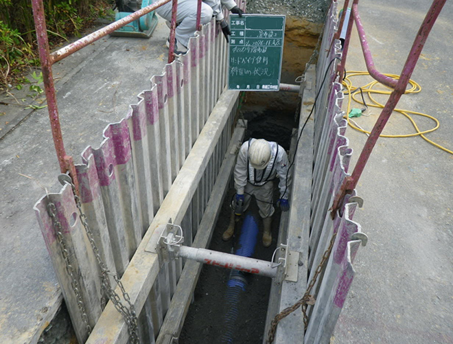 リブ付硬質塩ビ管下水道開削工事